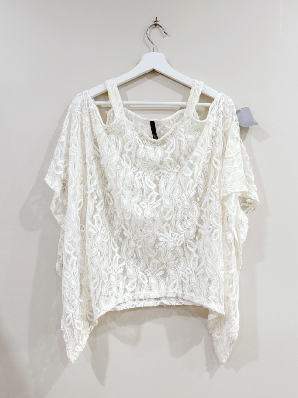 NWT Lace Blouse Women L Ivory Floral Sheer OffShoulder Boho Cottagecore Romantic
